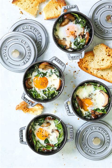 Soup, stew & chili recipes. Baked Eggs with Mushrooms and Spinach - Damn Delicious