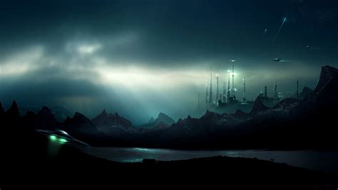 Futuristic Sci Fi Cities Dark Cg Digital Art Spaceships Spacecrafts