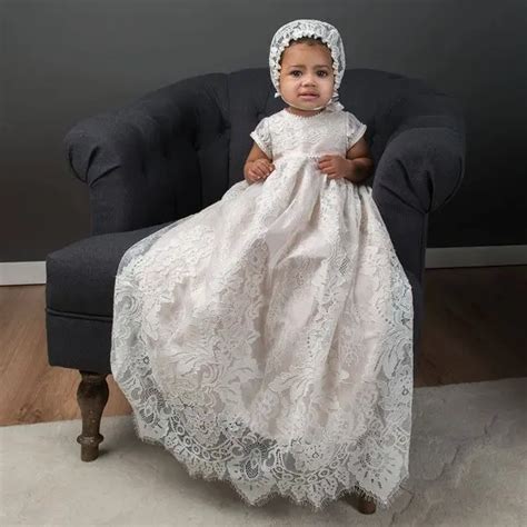 Heirloom Luxury Infant Girls Baptism Dress Christening Gown Lace Short Sleeves Baby Girls Babes