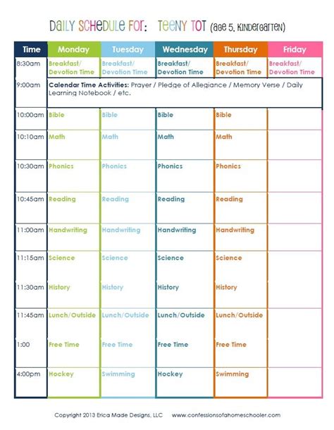 Kindergarten Daily Schedule Homeschool Curriculum Methodology