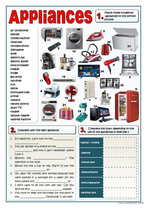 Household Appliances English Esl Worksheets Pdf And Doc