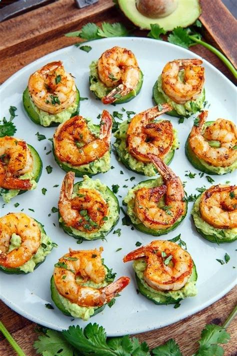 Just top melba toasts with a bit of cream cheese, a cooked shrimp and dollop of pepper jelly. Blackened Shrimp Avocado Cucumber Bites appetizers ...
