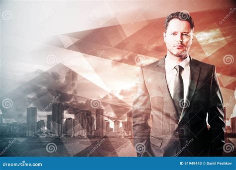 Businessman On Abstract Red City Background Stock Illustration