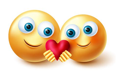 Emoji Valentines Couple Vector Design Emojis 3d Inlove Character Concept Holding And Sharing
