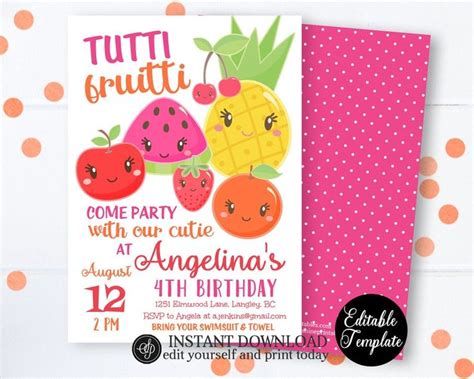 Editable Tutti Frutti Birthday Invitation Tutti Frutti Party Etsy