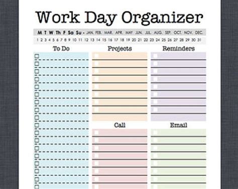work day organizer planner page work planner printable
