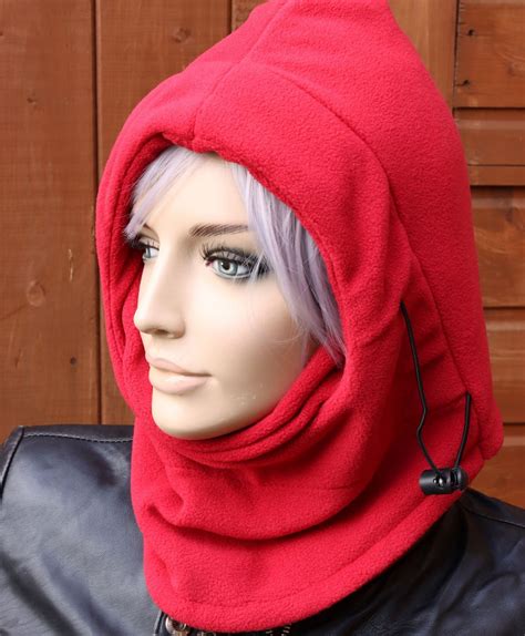 Red Fleece Hood And Face Mask