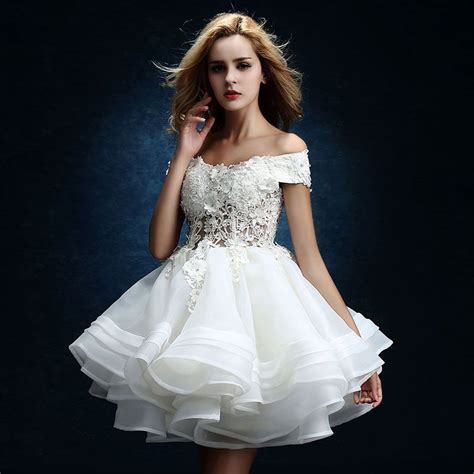 Affordable White Organza Short Wedding Dresses 2019 A Line Princess