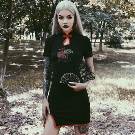 halloween vintage gothic punk cheongsam embroidery bodycon split mini voguetide women