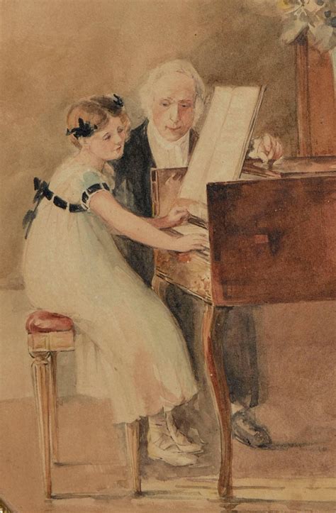 Edward Volkman The First Piano Lesson Figurative Watercolor For Sale