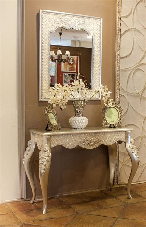 Silver Console Table With Glass And Mother Of Pearl Details