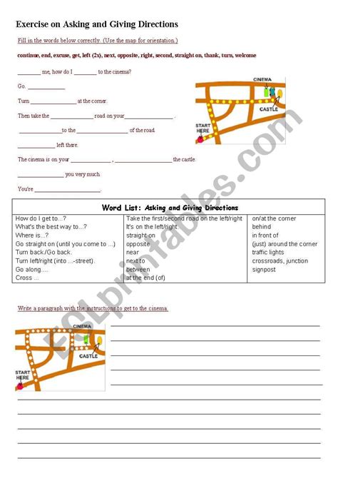 Asking And Giving Directions Esl Worksheet By Juanmacar