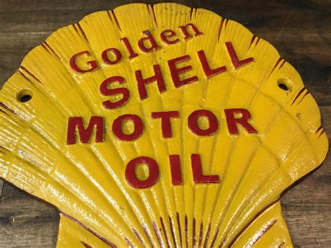 Golden Shell Motor Oil Cast Iron Sign Vintage Looks Old Signs Enamel