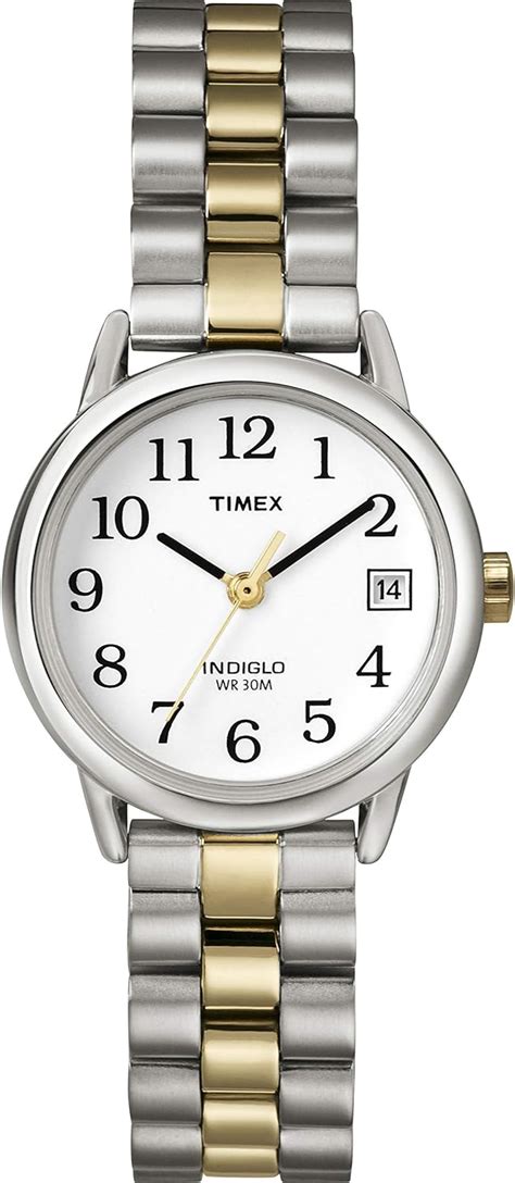 timex easy reader indiglo t2n173pf women s analog quartz watch with two tone steel bracelet