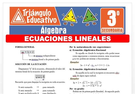 Ecuaciones Lineales Para Tercero De Secundaria Fichas Gratis