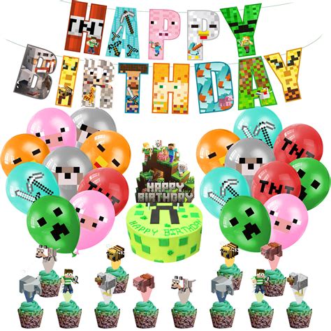 Minecraft Happy Birthday Supplies Bundle Decorations Plates Banner Cake
