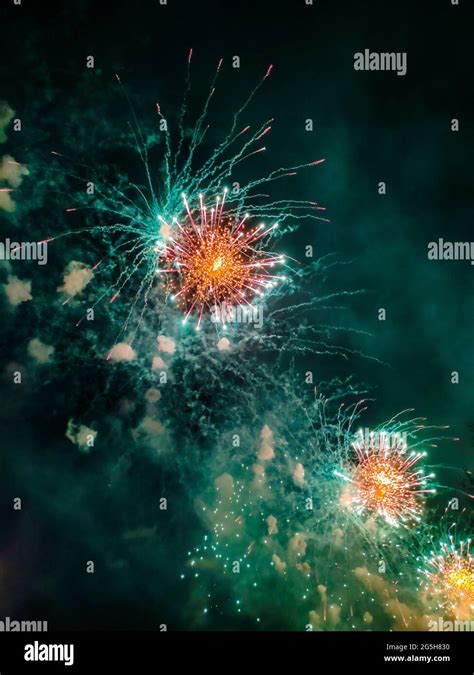 Beautiful Festive Fireworks At Night Stock Photo Alamy