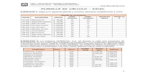 Planilla De CÁlculo Excel Aula · Planilla De CÁlculo Excel Ejercicio 1 Ingresa La