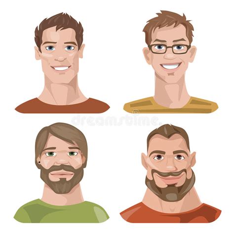 Set Of Four Portraits Male Characters Stock Vector Illustration Of