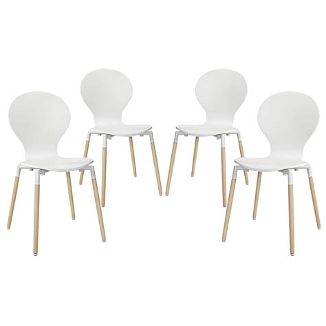 Modern Contemporary Kitchen Wood Dining Chair Set Of Four White