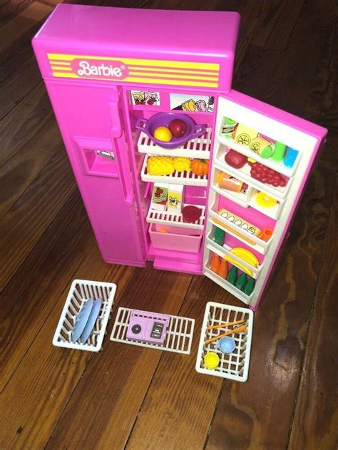 1990 Barbie Refrigerator Full Size With Food And Kitchen Accessories