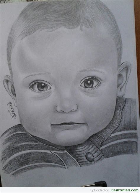 Pencil Sketch Of A Cute Baby Boy