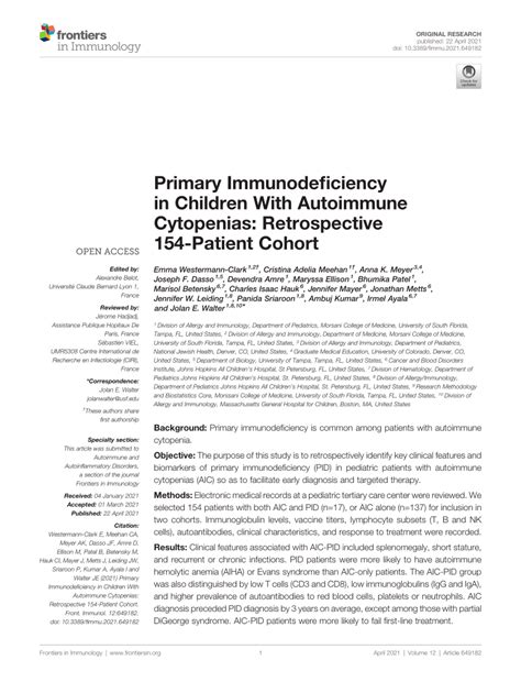Pdf Primary Immunodeficiency In Children With Autoimmune Cytopenias