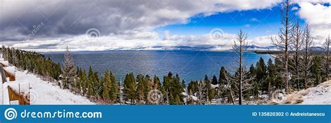Panoramic View Of Lake Tahoe On A Stormy Day Sierra Mountains