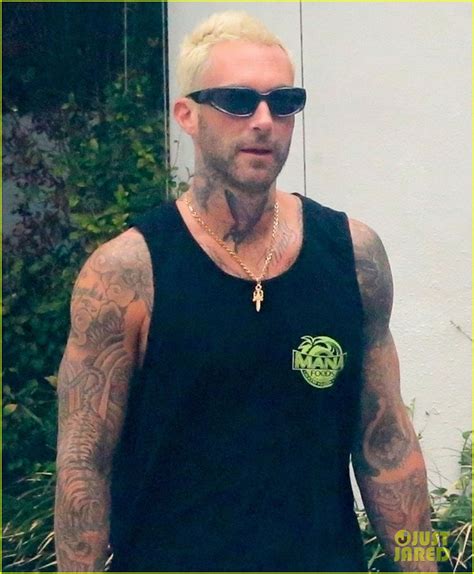 Adam Levine Shows Off Bleached Blonde Hair And Tattoos During Walk Around