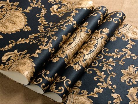 Black Gold Luxury Embossed Texture Metallic 3d Damask Wallpaper