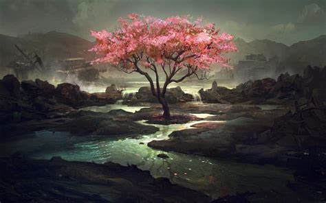 hd pink tree art wallpaper