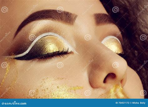 Magic Girl Portrait In Gold Golden Makeup Stock Photo Image Of