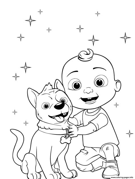 Baby Cocomelon And His Dog Coloring Page Printable