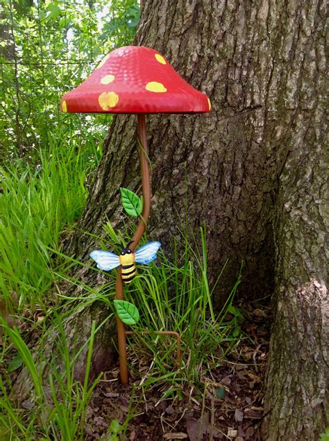 Fun Fungi Large Metal Mushroom Garden Stake Orange Etsy Outdoor