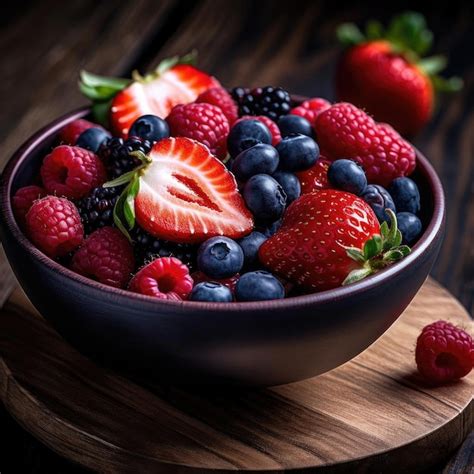 Premium Ai Image Fresh Berries In A Bowl On A Wooden Background
