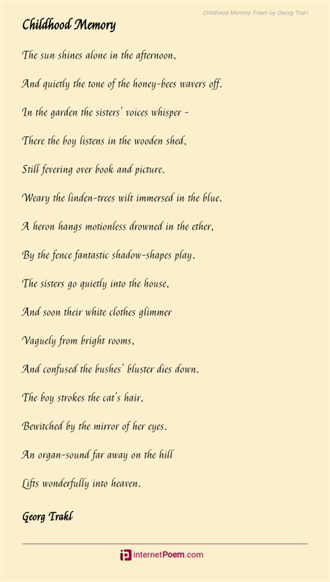 Childhood Memory Poem By Georg Trakl