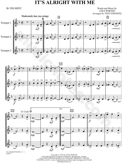 Solo part sheet music by : Cole Porter "It's All Right with Me" Sheet Music (Trumpet Solo) in F Major - Download & Print ...