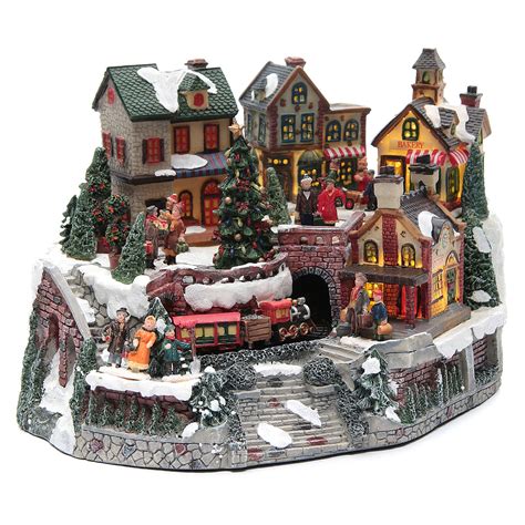 Animated Christmas Village With Train 35x25x20 Cm Online Sales On