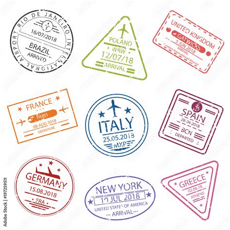 Passport Stamp Or Visa Signs For Entry To The Different Countries Europe International Airport