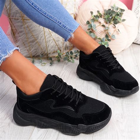 Womens Ladies Wide Fit Chunky Trainers Lace Up Running Sneakers Women