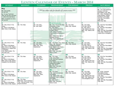 Church Calendar Of Events Template