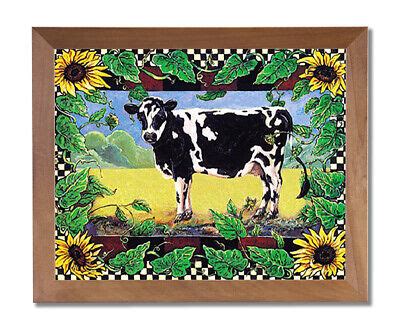 Country Cow Sunflower Folk Wall Picture Honey Framed Art Print Ebay