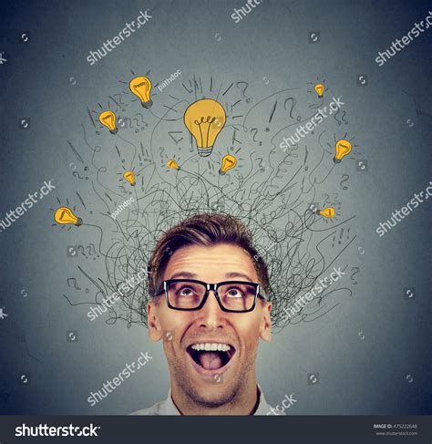 Excited Man Many Ideas Light Bulbs Stock Photo 475222648 Shutterstock