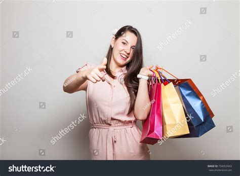 Happy Cute Girl Stands Carrying Present Stock Photo 754953943