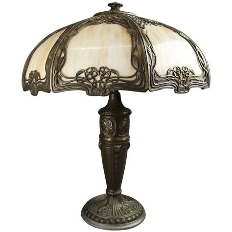 Antique Art Nouveau Foliate Filigree Eight Panel Shade Slag Glass Lamp At 1stdibs