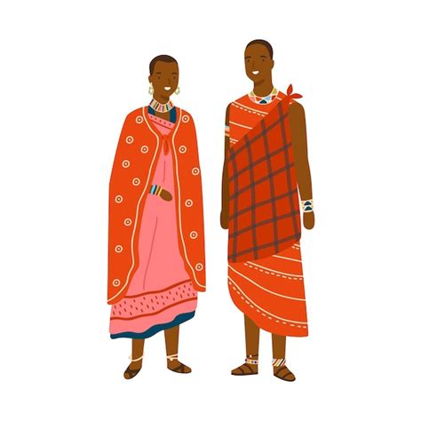 Premium Vector Couple In Traditional Maasai Costume And Accessories Vector Flat Illustration