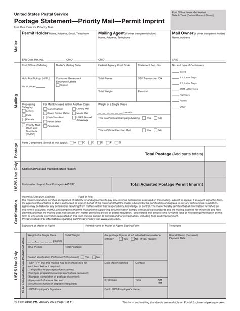 PS Form PM Download Printable PDF Or Fill Online Postage Statement Priority Mail Permit