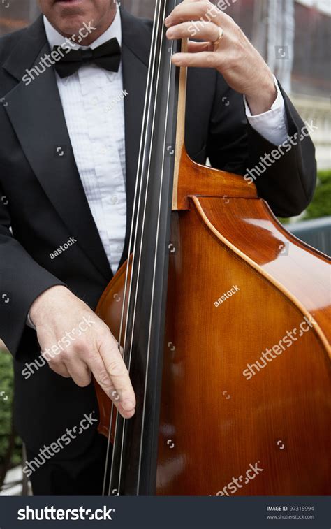 Jazz Musician Playing Upright Bass At Luxury Party Stock Photo 97315994