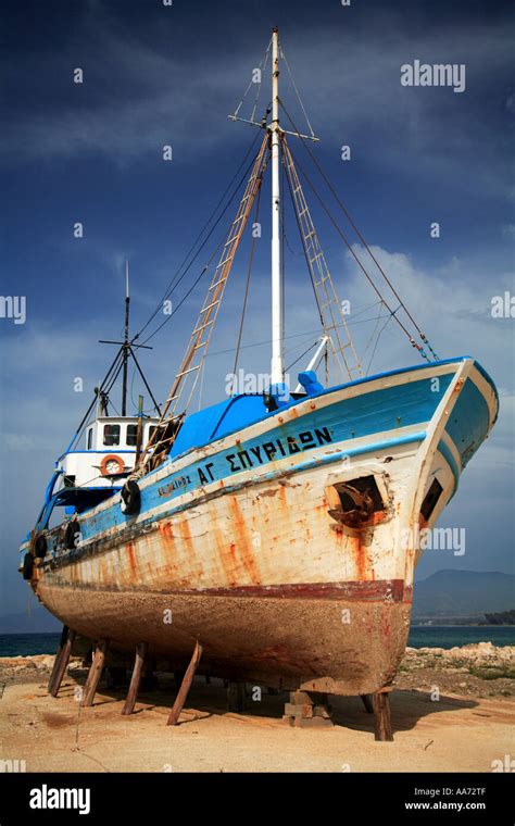 Old Fishing Boat In Dry Dock Latchi Harbour Stock Photo Alamy