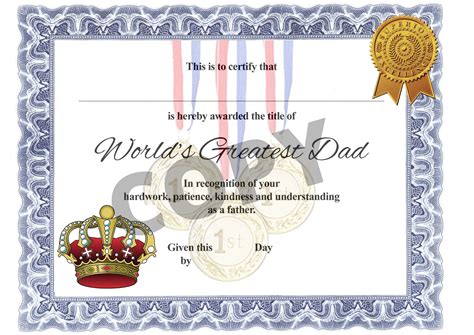 Best Father Certificate T Present Fathers Day Honour Worlds Etsy